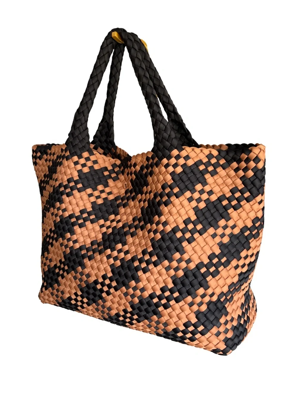 Antonio Melani Large Woven Neoprene Tote Bag w/Matching Wristlet Black & Camel